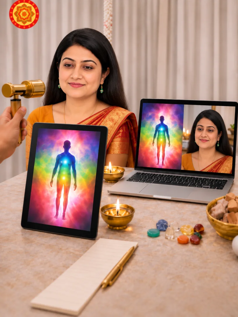 Madhubala conducting an aura scanning and energy analysis session