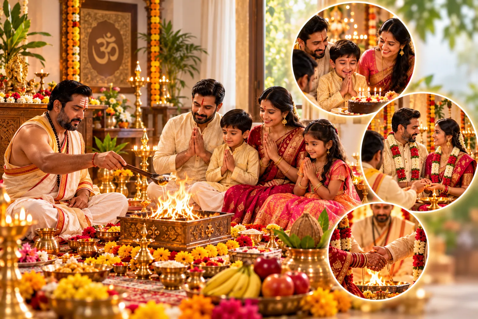 Couple performing a havan with family on a special occasion
