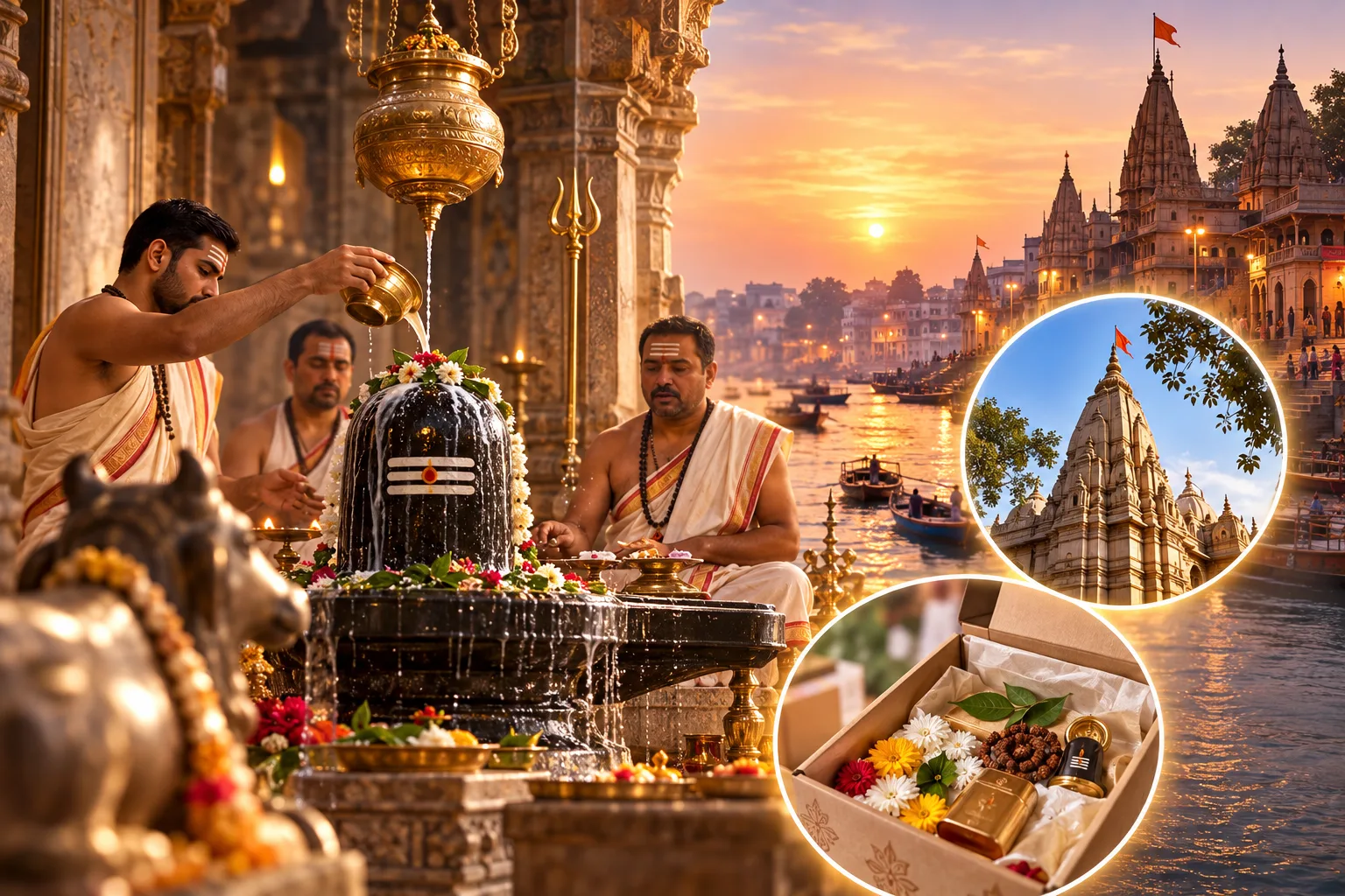 Priests performing Rudrabhishek on a Shivling during Sawan